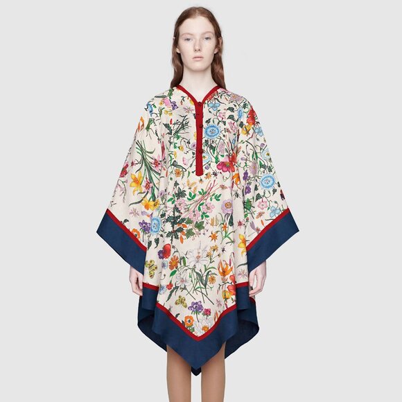 GUCCI DRESS LINEN FLORA PRINT KIMINO STYLE ASYMMETRIC SKIRT - Picture 4 of 11